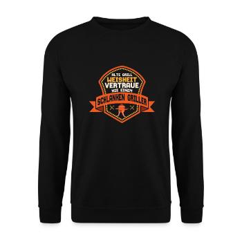 Alte Grill Weisheit BBQ Griller Grillen - Unisex Pullover - Schwarz - Vorne - Alina (178cm) & Michal (187cm)