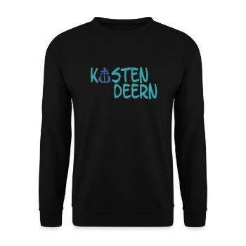 Küstendeern Petrolschrift mit Anker - Unisex Pullover - Schwarz - Vorne - Alina (178cm) & Michal (187cm)