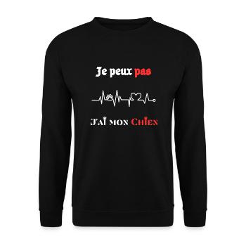 Je peux pas j'ai mon Chien : T-shirt Chien humour - Sweat-shirt Unisexe - noir - Devant - Alina (178cm) & Michal (187cm)