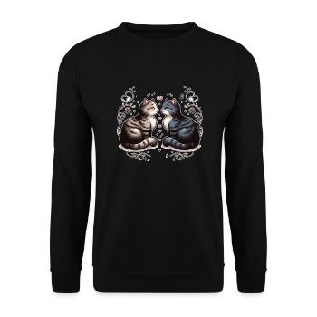 Katzendesign perfekt für Katzenliebhaber - Unisex Pullover - Schwarz - Vorne - Alina (178cm) & Michal (187cm)