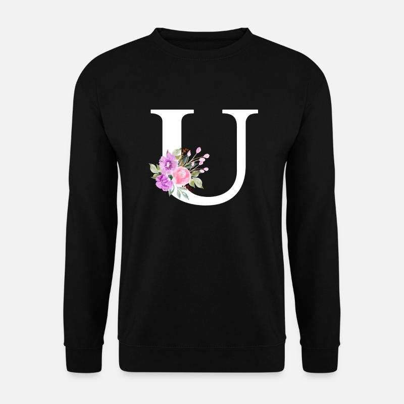 Lila Blumenbuchstabe u - Unisex Pullover - Schwarz