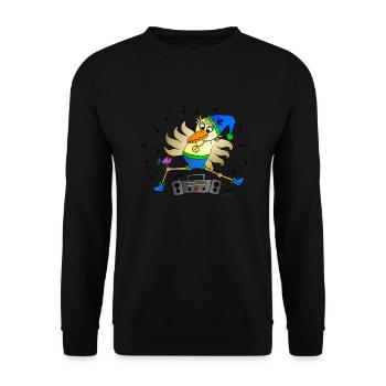 Weird Bird Dancer with Ghetto Blaster Fun Comic - Unisex Sweatshirt - black - Front - Alina (178cm) & Michal (187cm)