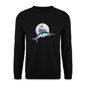 Pin Up auf Schwertfisch - Unisex Pullover - Schwarz - Vorne - Alina (178cm) & Michal (187cm)