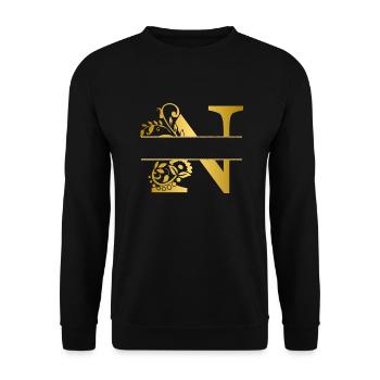 Personalisierter Buchstabe n Gold Blumen - Geschenkidee - Unisex Pullover - Schwarz - Vorne - Alina (178cm) & Michal (187cm)