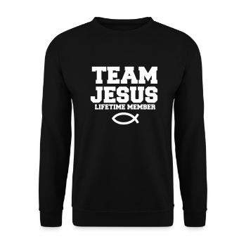 Équipe Jésus avec le symbole du poisson cadeau chrétien - Sweat-shirt Unisexe - noir - Devant - Alina (178cm) & Michal (187cm)