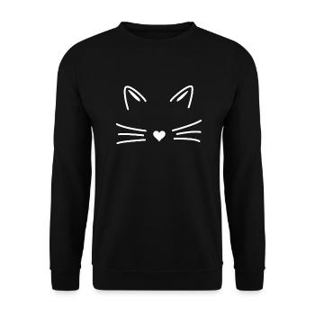 Katze mit Herz Geschenkidee - Unisex Pullover - Schwarz - Vorne - Alina (178cm) & Michal (187cm)