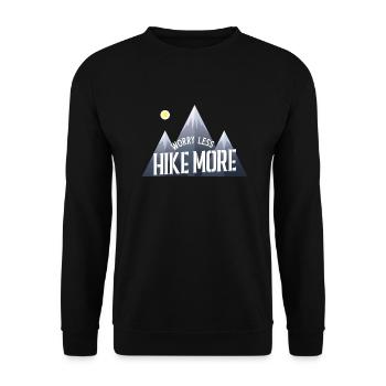 "Sorge weniger Wandern mehr" Wanderer T-Shirt - Unisex Pullover - Schwarz - Vorne - Alina (178cm) & Michal (187cm)