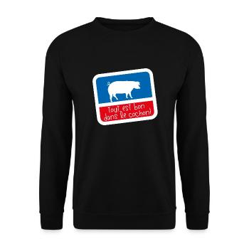 Bleu blanc rouge Humour tout est bon dans cochon - Sweat-shirt Unisexe - noir - Devant - Alina (178cm) & Michal (187cm)