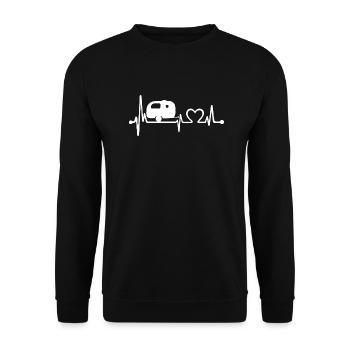 Herzschlag Camping Wohnwagen EKG Frequenz Camper - Unisex Pullover - Schwarz - Vorne - Alina (178cm) & Michal (187cm)