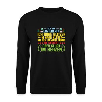 Ich bin Erzieherin im Kindergarten - Unisex Pullover - Schwarz - Vorne - Alina (178cm) & Michal (187cm)