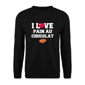 I Love pain au chocolat. cadeau humour - Sweat-shirt Unisexe - noir - Devant - Alina (178cm) & Michal (187cm)