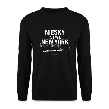 Niesky ist wie New York - Unisex Pullover - Schwarz - Vorne - Alina (178cm) & Michal (187cm)