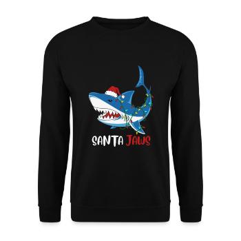 Santa Jaws Funny Shark Weihnachtshirts - Unisex Pullover - Schwarz - Vorne - Alina (178cm) & Michal (187cm)