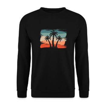 Beach Style: Retro Palmen einsame Insel Design - Unisex Pullover - Schwarz - Vorne - Alina (178cm) & Michal (187cm)
