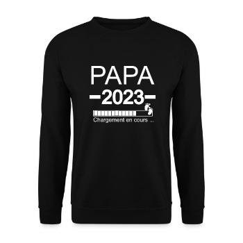 Homme Papa 2023 - Papa En Cours Annonce Grossesse - Sweat-shirt Unisexe - noir - Devant - Alina (178cm) & Michal (187cm)