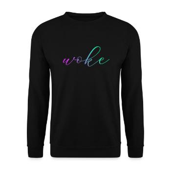 Self-deprecating saying: WOKE - Unisex Sweatshirt - black - Front - Alina (178cm) & Michal (187cm)
