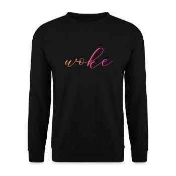 Self-deprecating saying: WOKE - Unisex Sweatshirt - black - Front - Alina (178cm) & Michal (187cm)