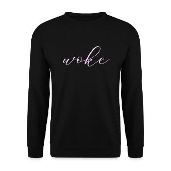Self-deprecating saying: WOKE - Unisex Sweatshirt - black - Front - Alina (178cm) & Michal (187cm)