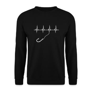 Angelhaken Puls Leine Fischer Herzschlag Fischen - Unisex Pullover - Schwarz - Vorne - Alina (178cm) & Michal (187cm)