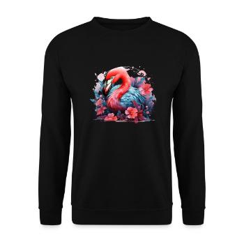 Flamingo Tropical Flowers Bird - Unisex Sweatshirt - black - Front - Alina (178cm) & Michal (187cm)