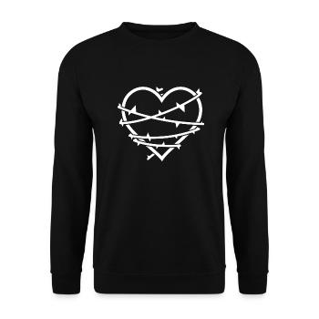 Minimalist White Heart in Thorns - Unisex Sweatshirt - black - Front - Alina (178cm) & Michal (187cm)