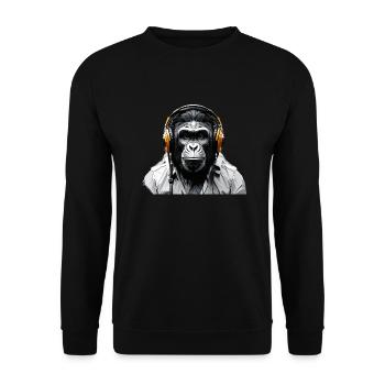DJ Monkey: Musikmacher Affe mit Kopfhörer - Unisex Pullover - Schwarz - Vorne - Alina (178cm) & Michal (187cm)