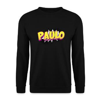 Paulo Benutzerdefinierter Name Comic-Buch-Stil Pop-Art, Paulo - Unisex Pullover - Schwarz - Vorne - Alina (178cm) & Michal (187cm)