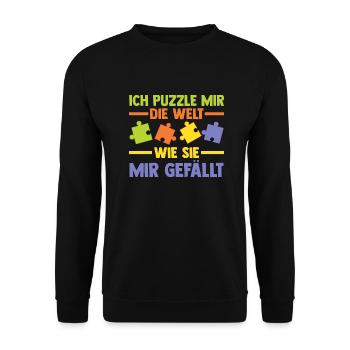 Puzzlefan Puzzler Puzzleteile Puzzle - Unisex Pullover - Schwarz - Vorne - Alina (178cm) & Michal (187cm)