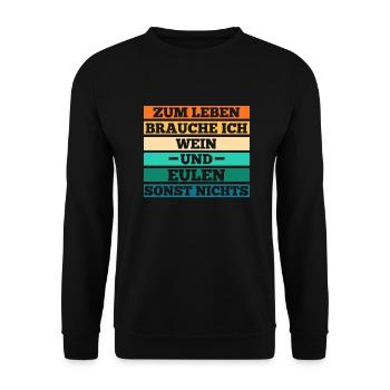 Wein Eulen - Unisex Pullover - Schwarz - Vorne - Alina (178cm) & Michal (187cm)
