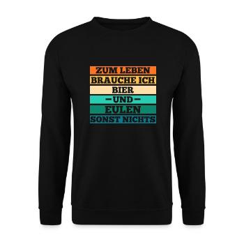 Bier Eulen - Unisex Pullover - Schwarz - Vorne - Alina (178cm) & Michal (187cm)