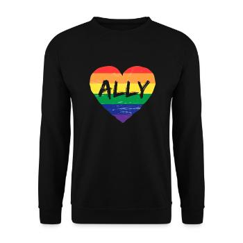 Verbündetes Regenbogenflaggenherz für LGBT-Schwule und Lesben - Unisex Pullover - Schwarz - Vorne - Alina (178cm) & Michal (187cm)