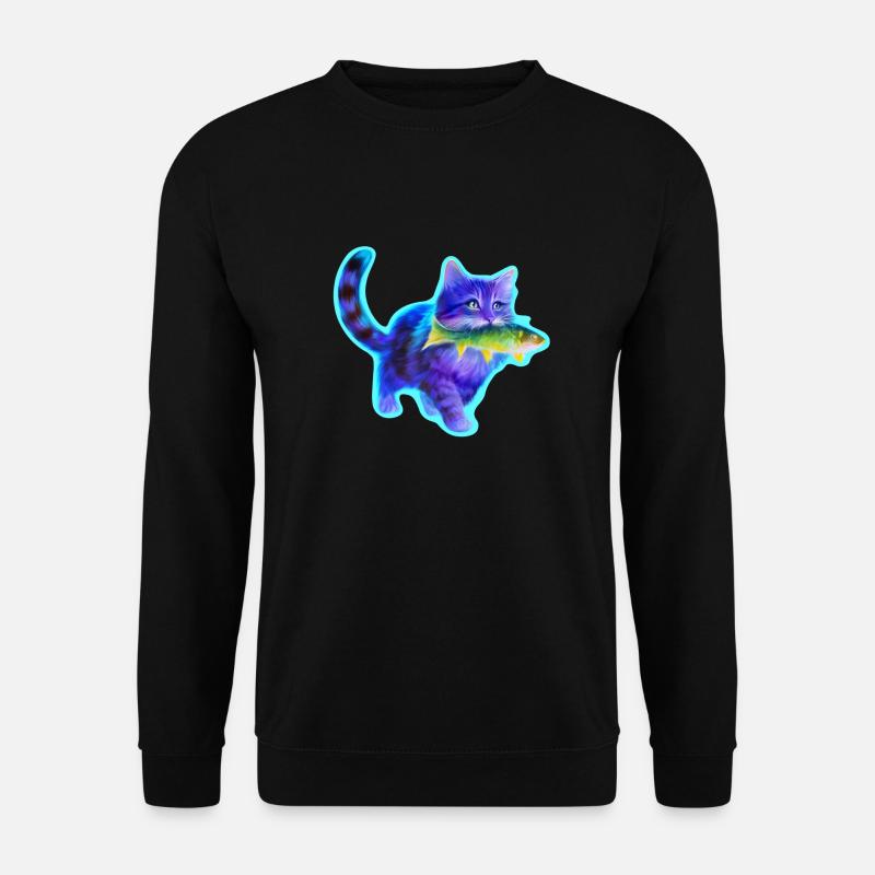 Katze spaziert mit Fisch - Unisex Pullover - Schwarz