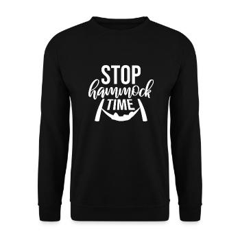 Lustige Stopp-Hängematten-Zeit Entspannen Schlafen Camping - Unisex Pullover - Schwarz - Vorne - Alina (178cm) & Michal (187cm)