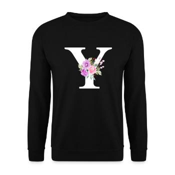 Lila Blumenbuchstabe y - Unisex Pullover - Schwarz - Vorne - Alina (178cm) & Michal (187cm)