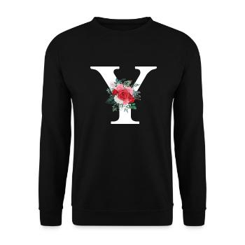 Roter floraler Y-Buchstabe - Unisex Pullover - Schwarz - Vorne - Alina (178cm) & Michal (187cm)