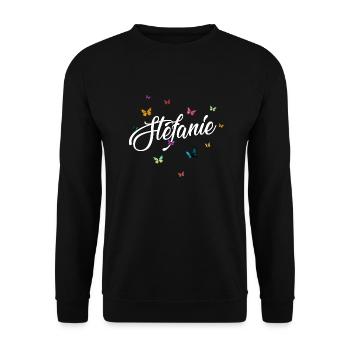 STEFANIE - Girl Name with Colorful Butterflies - Unisex Sweatshirt - black - Front - Alina (178cm) & Michal (187cm)