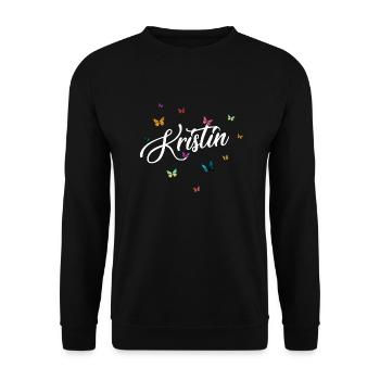KRISTIN - Mädchen Name mit bunten Schmetterlingen - Unisex Pullover - Schwarz - Vorne - Alina (178cm) & Michal (187cm)