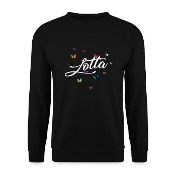 LOTTA - Mädchen Name mit bunten Schmetterlingen - Unisex Pullover - Schwarz - Vorne - Alina (178cm) & Michal (187cm)
