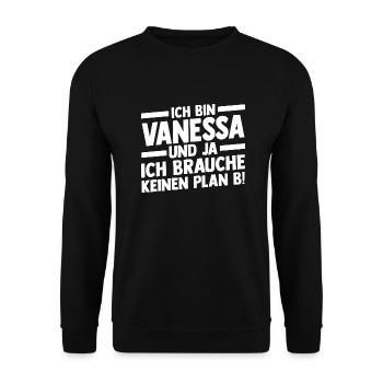 Vorname Vanessa - Unisex Pullover - Schwarz - Vorne - Alina (178cm) & Michal (187cm)
