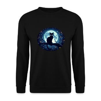 Chat assis sur une branche à la pleine lune - Sweat-shirt Unisexe - noir - Devant - Alina (178cm) & Michal (187cm)