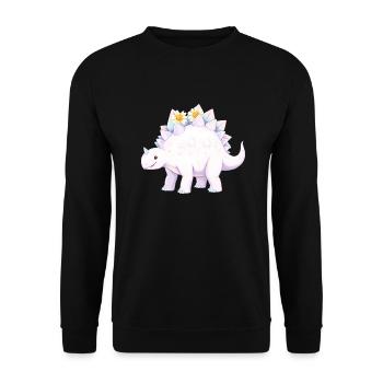 Skurriler lila Dinosaurier mit Gänseblümchen - Unisex Pullover - Schwarz - Vorne - Alina (178cm) & Michal (187cm)