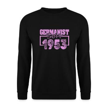 Jahrgang 1953 - Unisex Pullover - Schwarz - Vorne - Alina (178cm) & Michal (187cm)