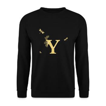 Lettre y paillettes doré libellule - idée cadeau - Sweat-shirt Unisexe - noir - Devant - Alina (178cm) & Michal (187cm)