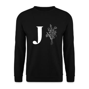 Lette j fleurs minimalistes - Sweat-shirt Unisexe - noir - Devant - Alina (178cm) & Michal (187cm)