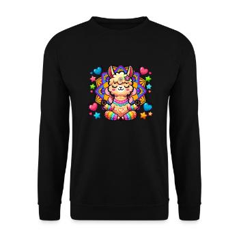 Meditierendes Lama Mandala Yoga Meditation - Unisex Pullover - Schwarz - Vorne - Alina (178cm) & Michal (187cm)