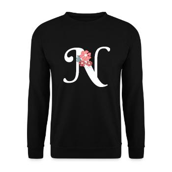 Buchstabe n Minimalistische Blumen - Unisex Pullover - Schwarz - Vorne - Alina (178cm) & Michal (187cm)