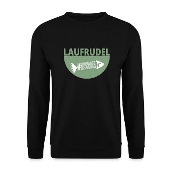 Laufrudel#kommandofischfrikadelle - Unisex Pullover - Schwarz - Vorne - Alina (178cm) & Michal (187cm)
