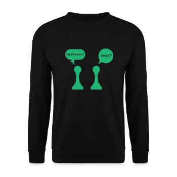 En passant Schach Denksport Schachmeister Geschenk - Unisex Pullover - Schwarz - Vorne - Alina (178cm) & Michal (187cm)