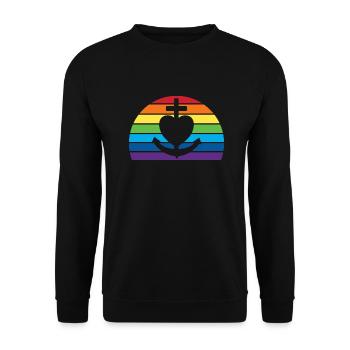 Glaube Liebe Hoffnung, Regenbogen retro sunset - Unisex Pullover - Schwarz - Vorne - Alina (178cm) & Michal (187cm)