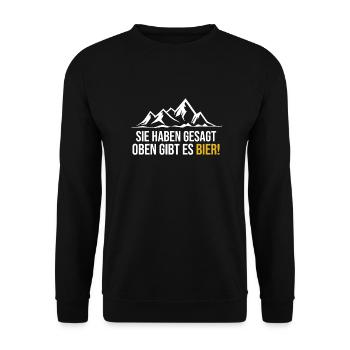Sie haben gesagt oben gibt es Bier Wandern lustig - Unisex Pullover - Schwarz - Vorne - Alina (178cm) & Michal (187cm)